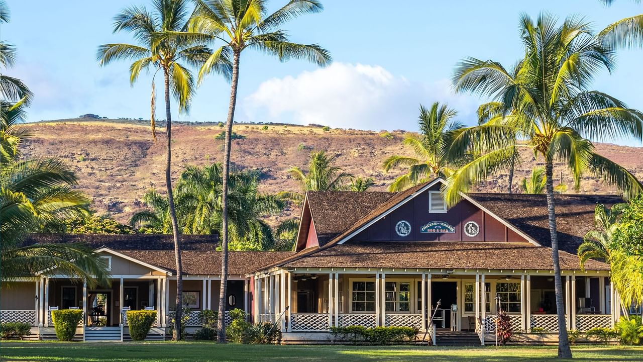 cottage with palm trees
