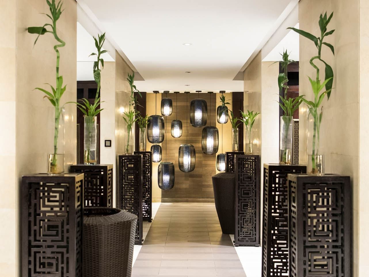 Hallway with plants in pots of Narcis Spa at Narcissus Hotel & Spa Riyadh