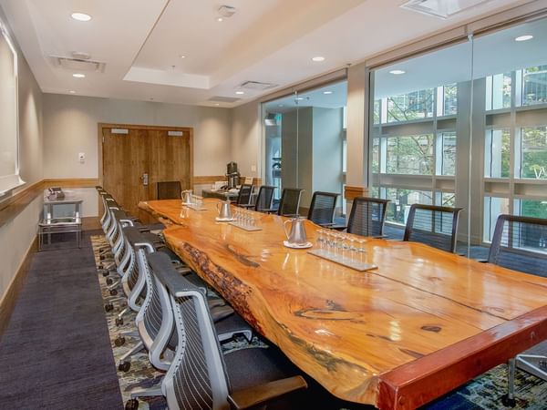 Long boardroom table in the Conoe Room