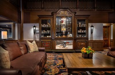 Interior of the lobby area with lounges at Stein Eriksen Lodge