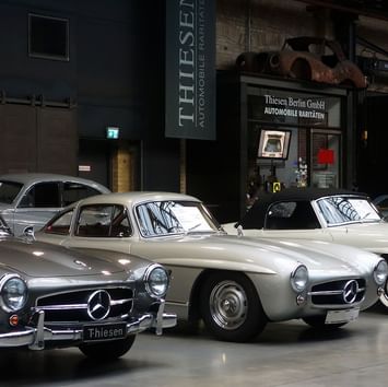 Classic cars displayed at Classic Remise near Titanic Hotels in Berlin