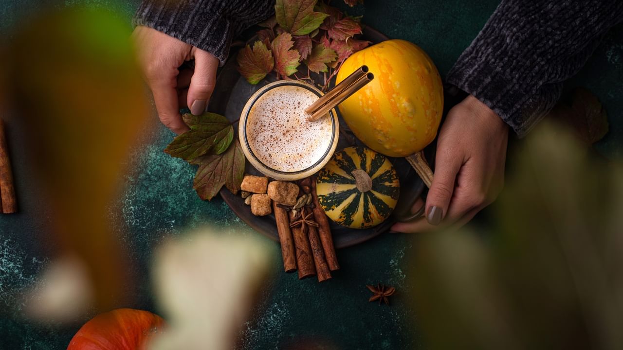 Coffee Drink with Pumpkins and Spices in fall