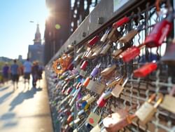 Love locks on Hohenzollern Bridge near Classic Hotel Harmonie