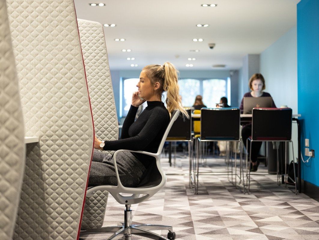 Women on a call in VWorks Meeting Space at Village Hotel Wirral
