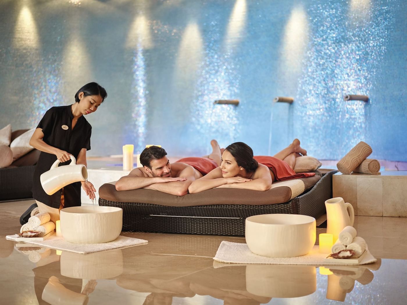 Couple relaxing at Coral Spa at Grand Fiesta Americana