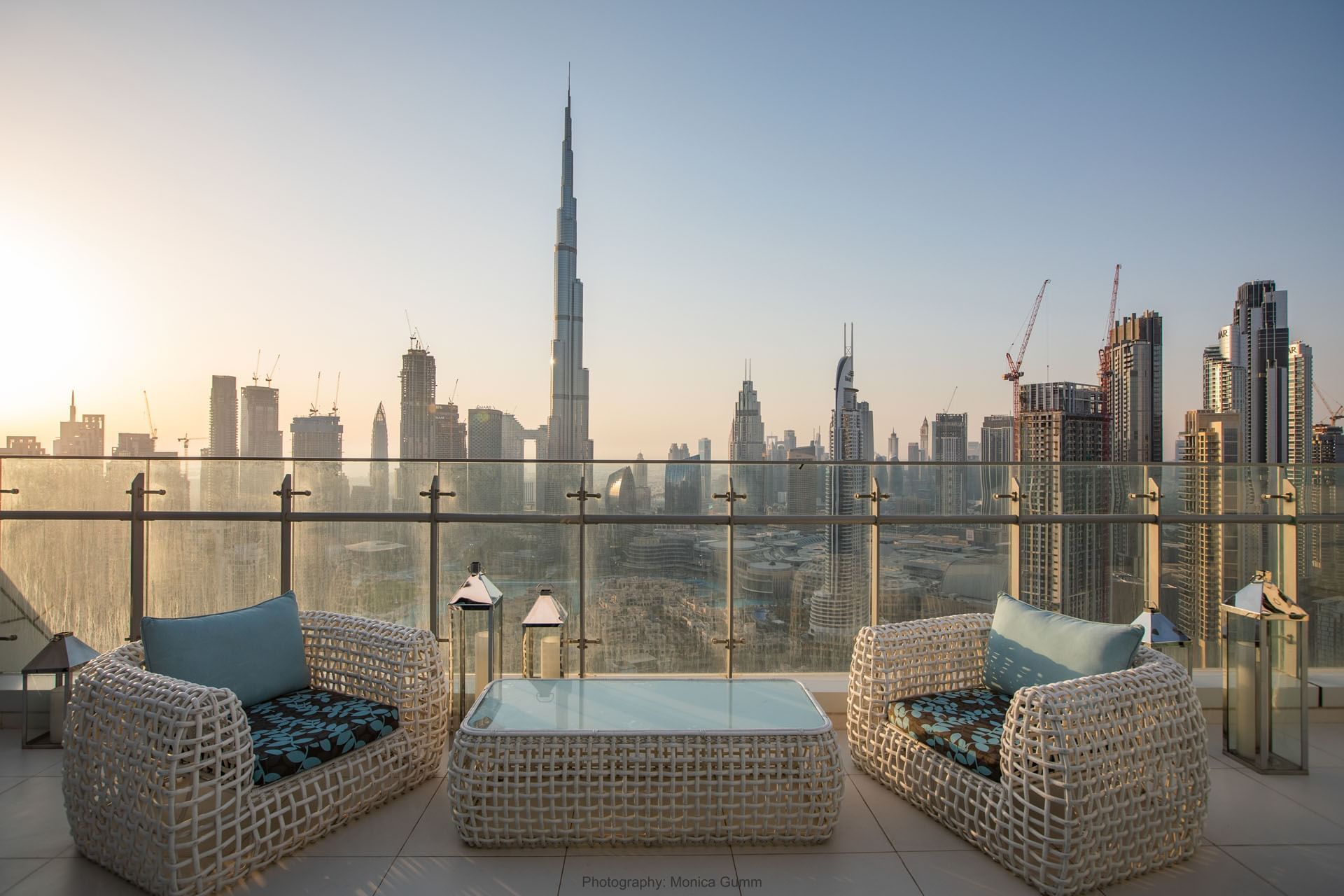 Dining area on a balcony at DAMAC Maison Distinction Hotel in Dubai