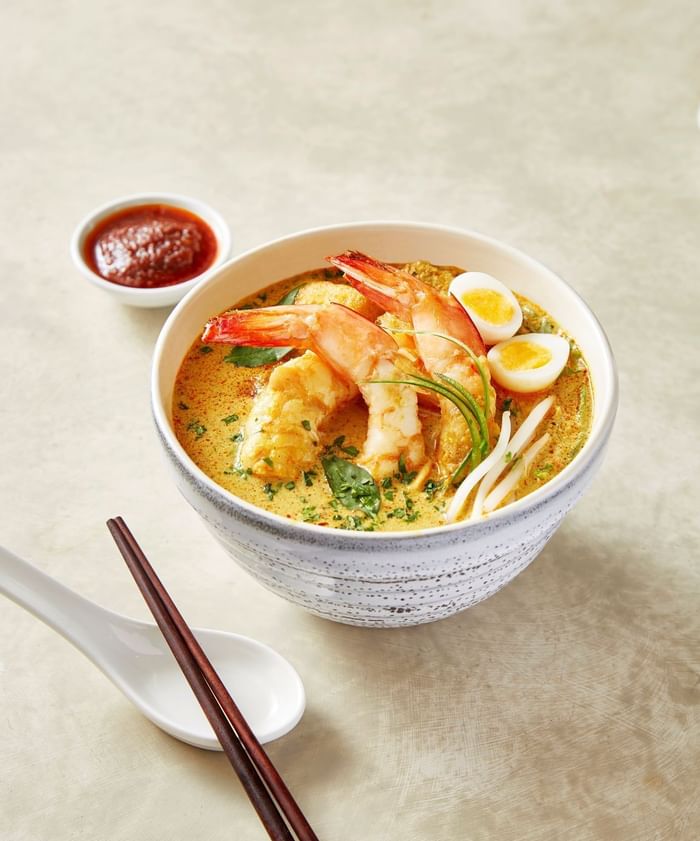 Close-up of a Laksa Soup served at Fullerton Sydney