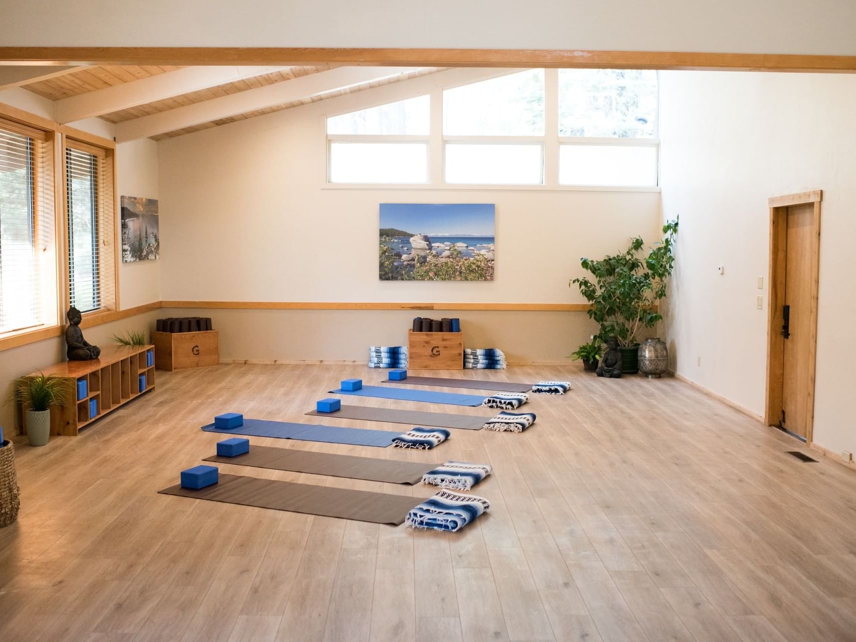 Yoga mats arranged in Soul Shelter Yoga at Granlibakken Tahoe