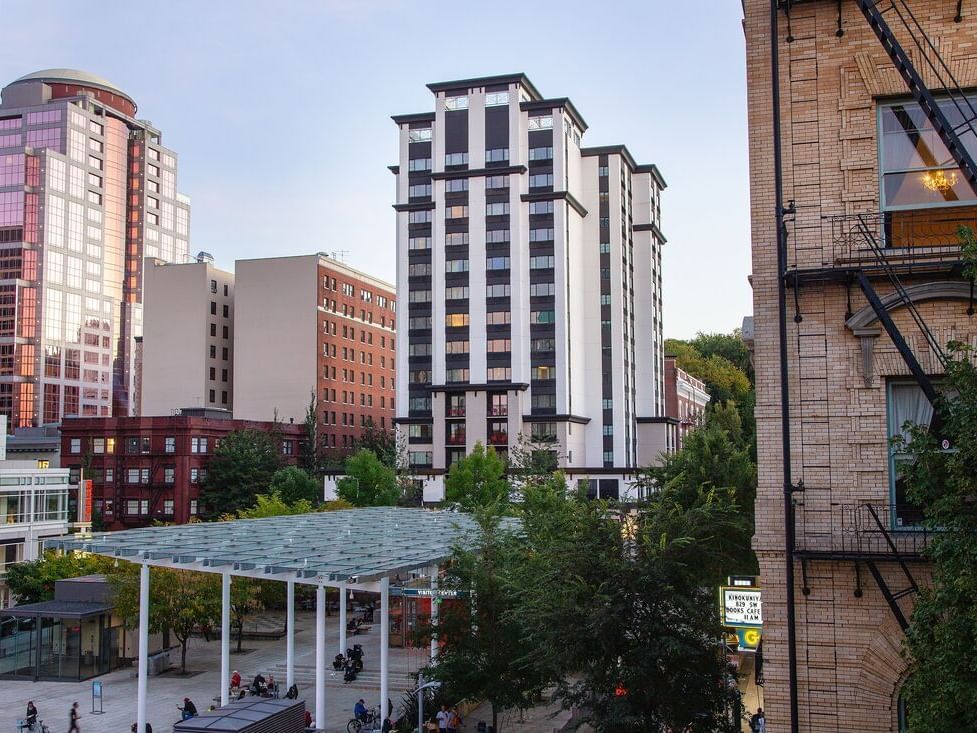 Exterior view of Paramount Hotel Portland & surrounding buildings