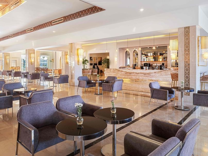 Lobby Bar with modern decor and seating at Pickalbatros Dana Beach Resort – Hurghada.