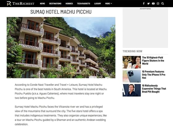 Article published on The richest about Hotel Sumaq