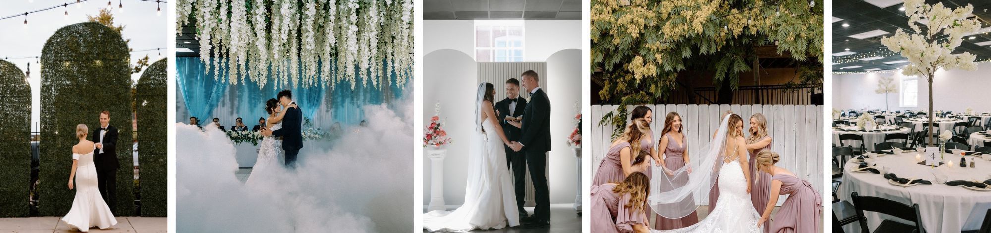 Photos of The Vail wedding venue with outdoor and indoor space for ceremony and receptions