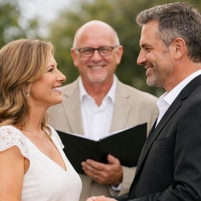 Husband and wife renewing their wedding vows