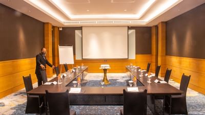 U shaped table set-up in a meeting room at Vasa Hotel Surabaya