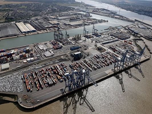 Aerial view of Port of Tilbury near Orsett Hall Hotel