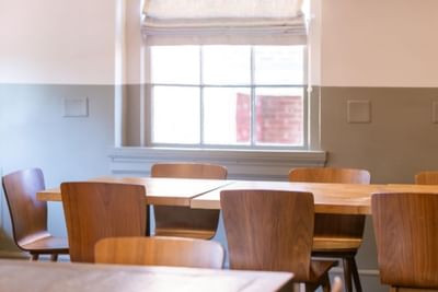 Dining table & window view in board room at Hotel Weyanoke