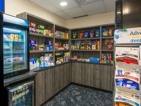 Hotel convenience store with drinks and food