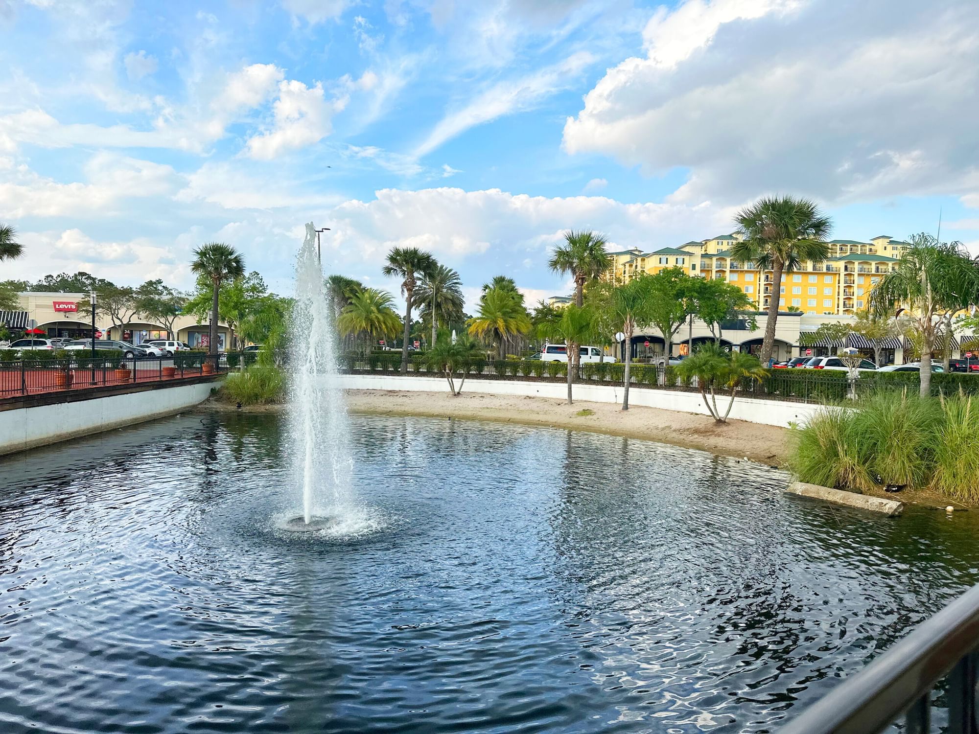 Lake view and water fountain at Lake Buena Vista Resort Village & Spa