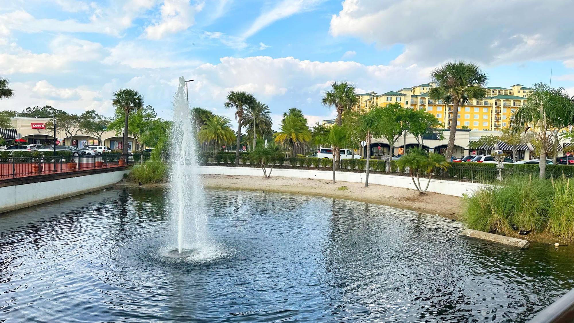 Lake view and water fountain at Lake Buena Vista Resort Village & Spa