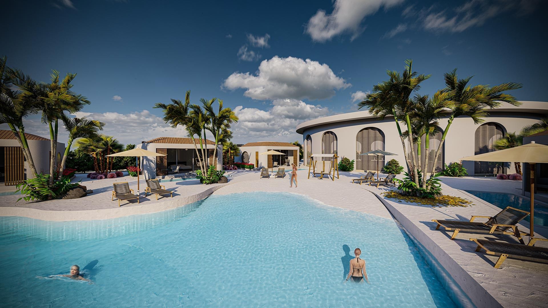 Spacious pool area with sunbathers surrounded by lush greenery at Titanic Deluxe Sharm El Sheikh