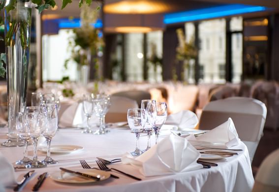 Close up on wedding dining table setup at The View Eastbourne 