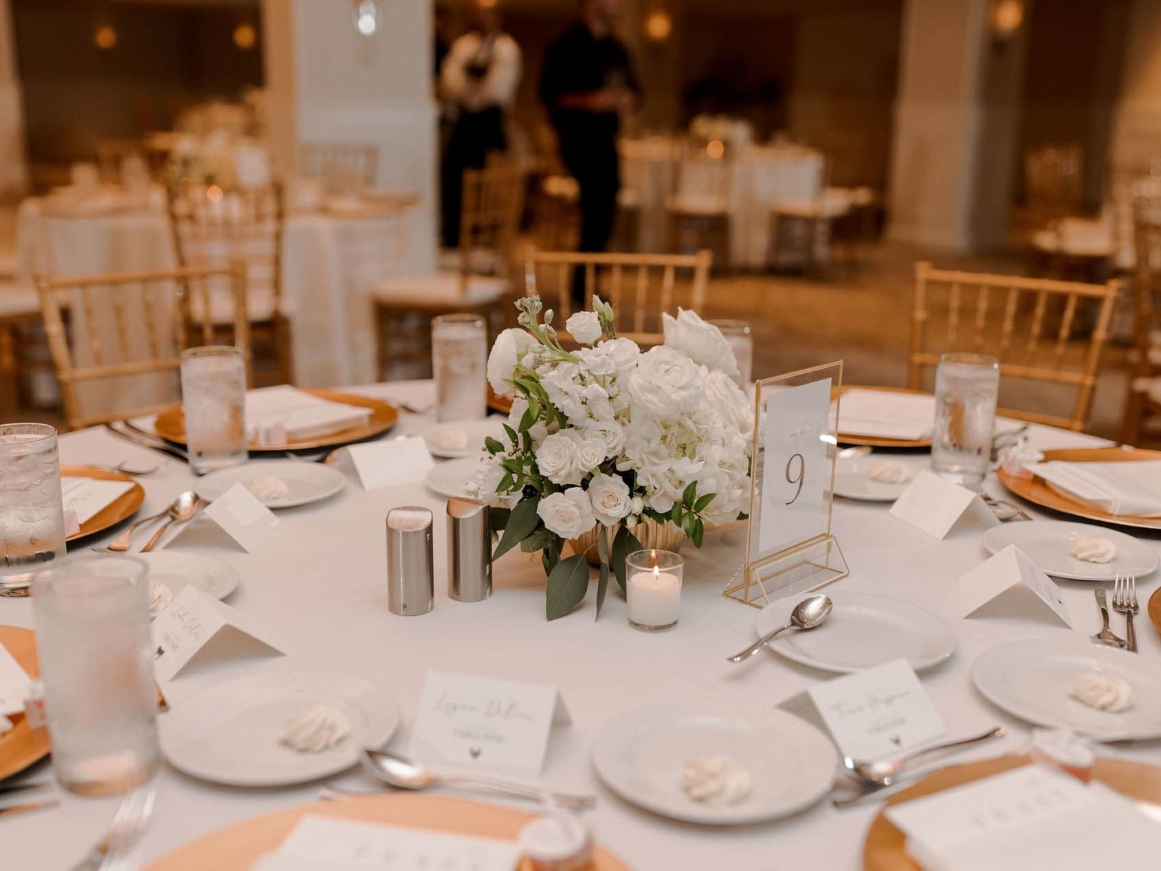Table setup in a ballroom at Kingsley Bloomfield Hills 
