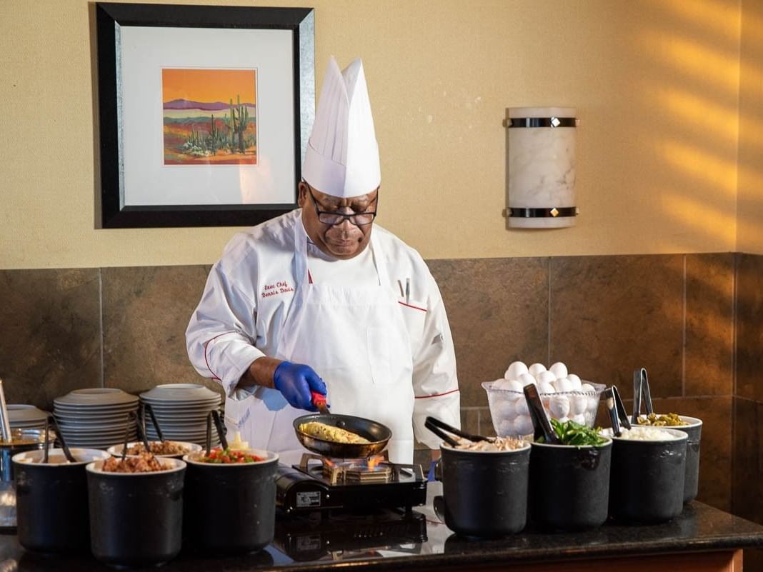 Closeup on a chef preparing breakfast at MCM Hotel Lubbock