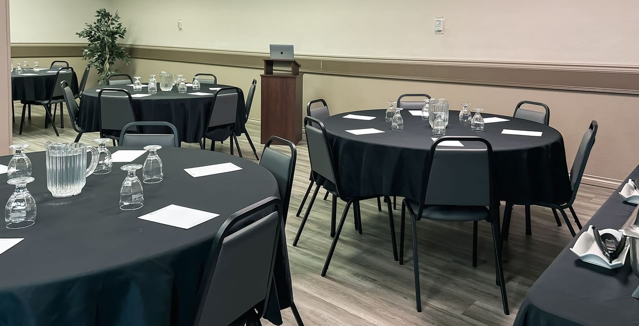 Meeting venue with tables and chairs