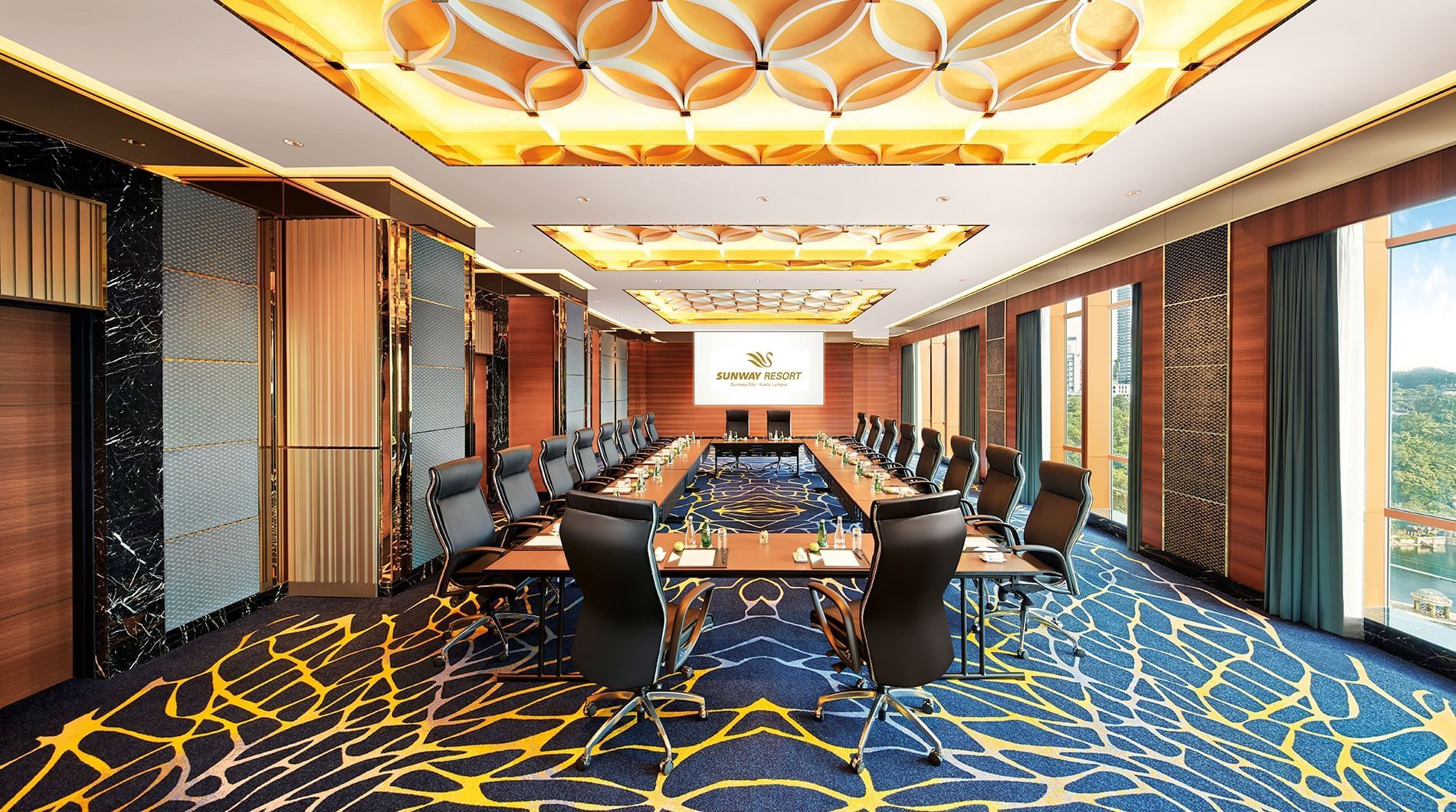 Elegant boardroom set-up in a venue at Sunway Resort
