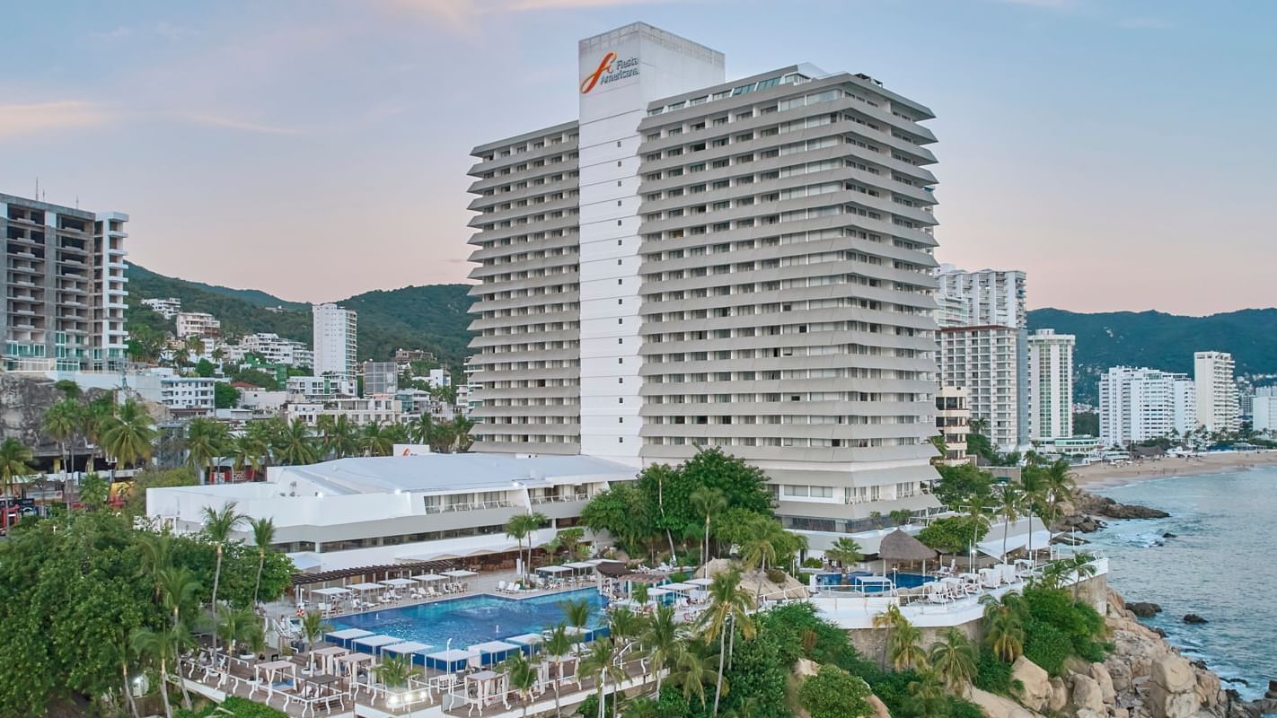 Fiesta Americana Acapulco Villas façade with rooftop sign