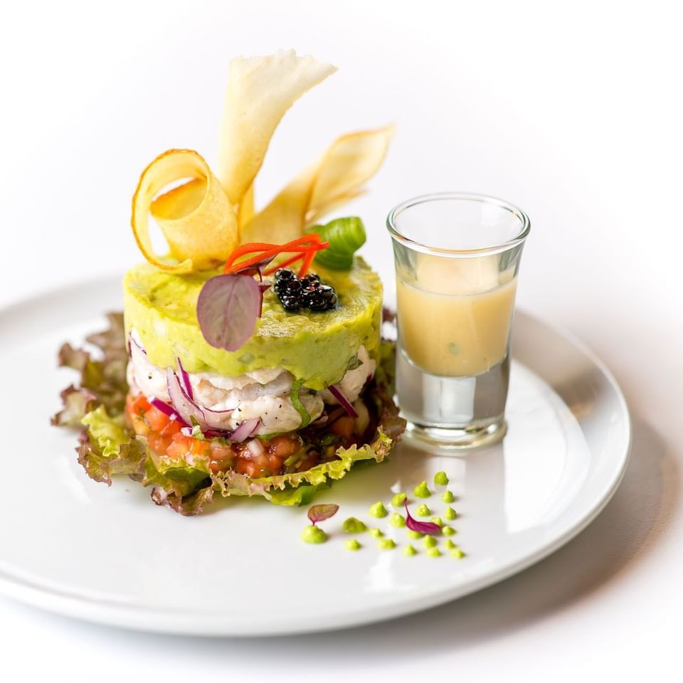 Avocado Crab Tower & dip served at Hideaway Rio Celeste