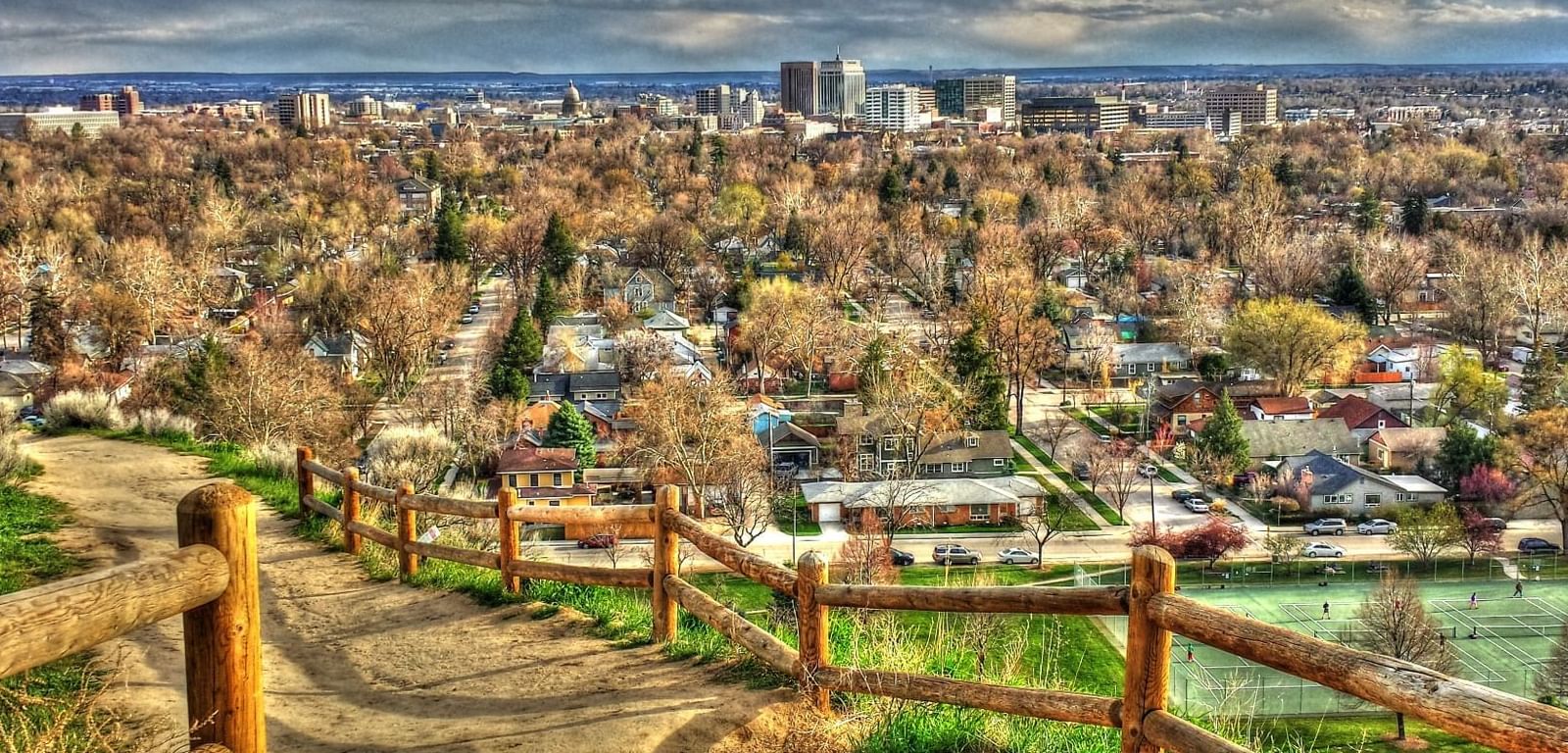 Aerial view of Boise hiking trail near The Grove Hotel