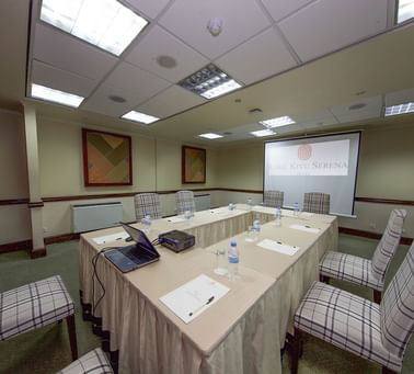 A Table setup in the Ball room at  Lake kivu Serena  Hotel