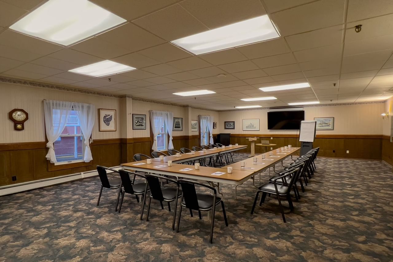 Boardroom tables in meeting room