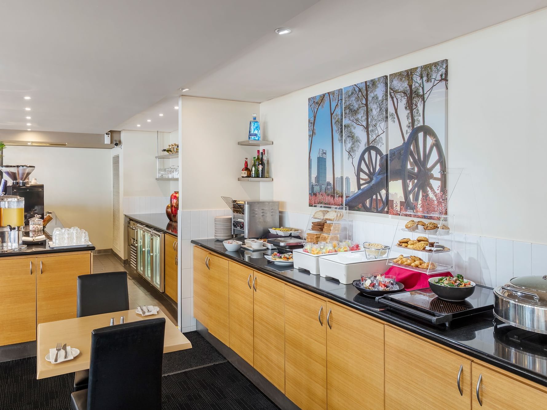 Breakfast buffet set-up on a counter at Nesuto Mounts Bay