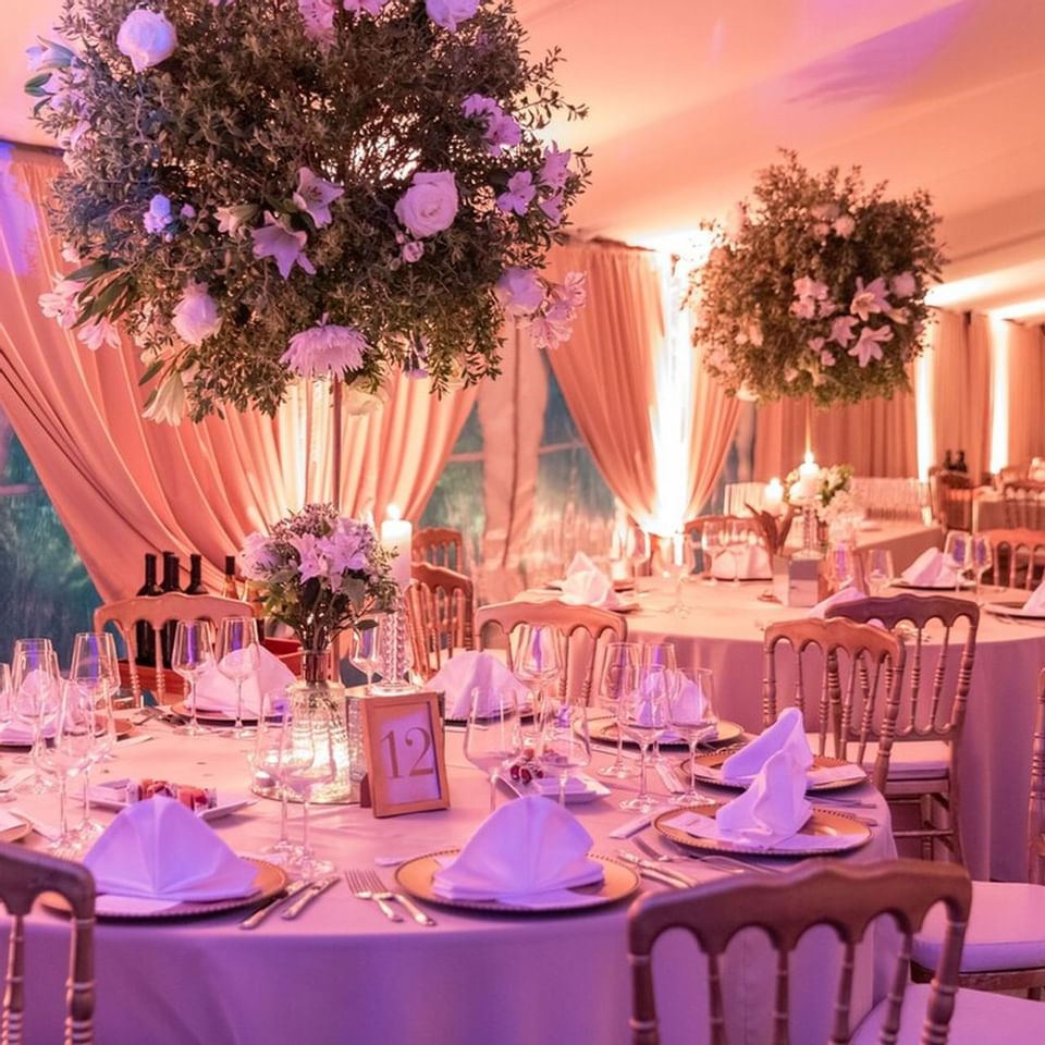 Banquet table setup in Grand Salon Hall at Grand Punta del Este