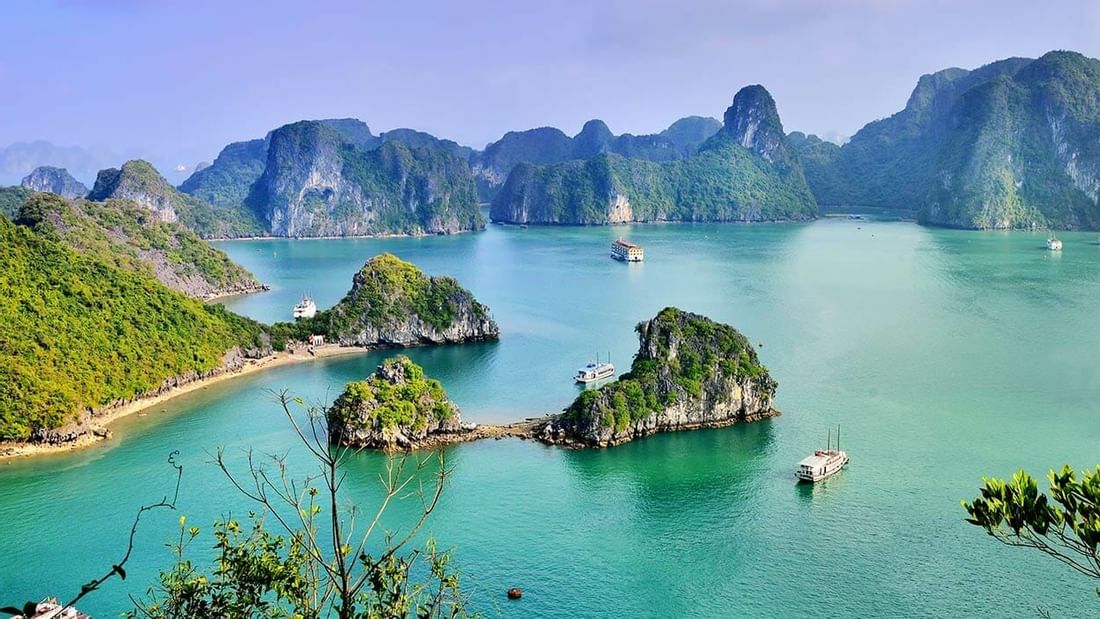 Aerial view of boats in Hạ Long Bay near Sunway Hotel Hanoi