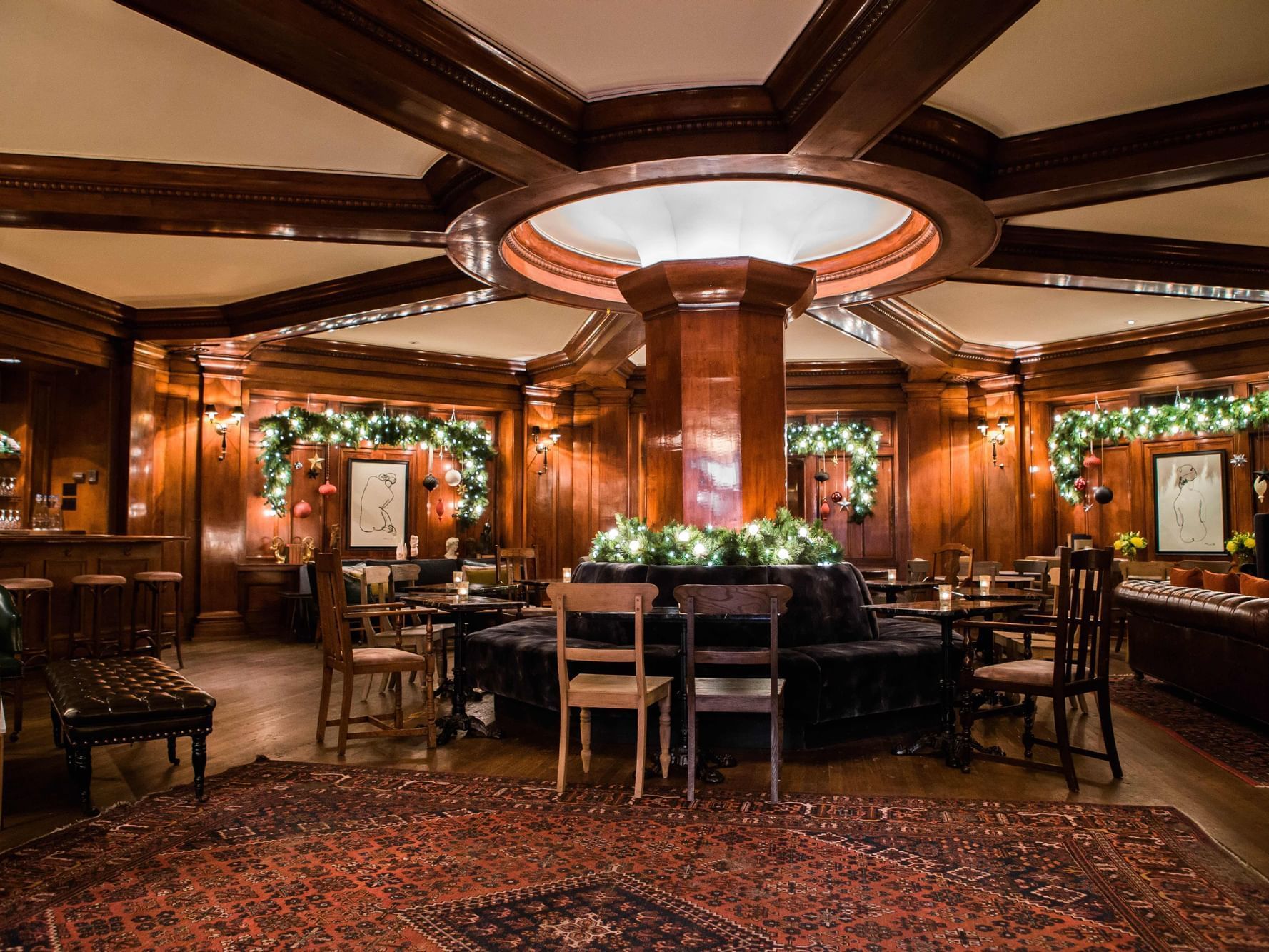 Fireside Room at Hotel Sorrento Decorated for the Holidays