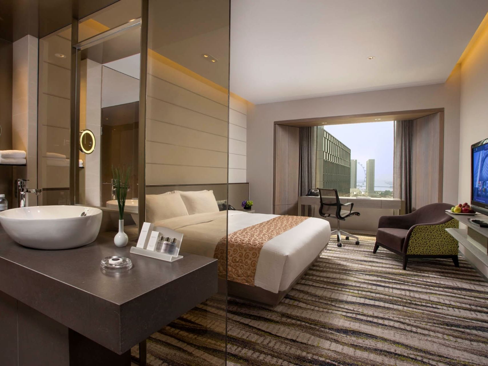 Bed, sofa & TV Carlton Club Room at Carlton Hotel Singapore