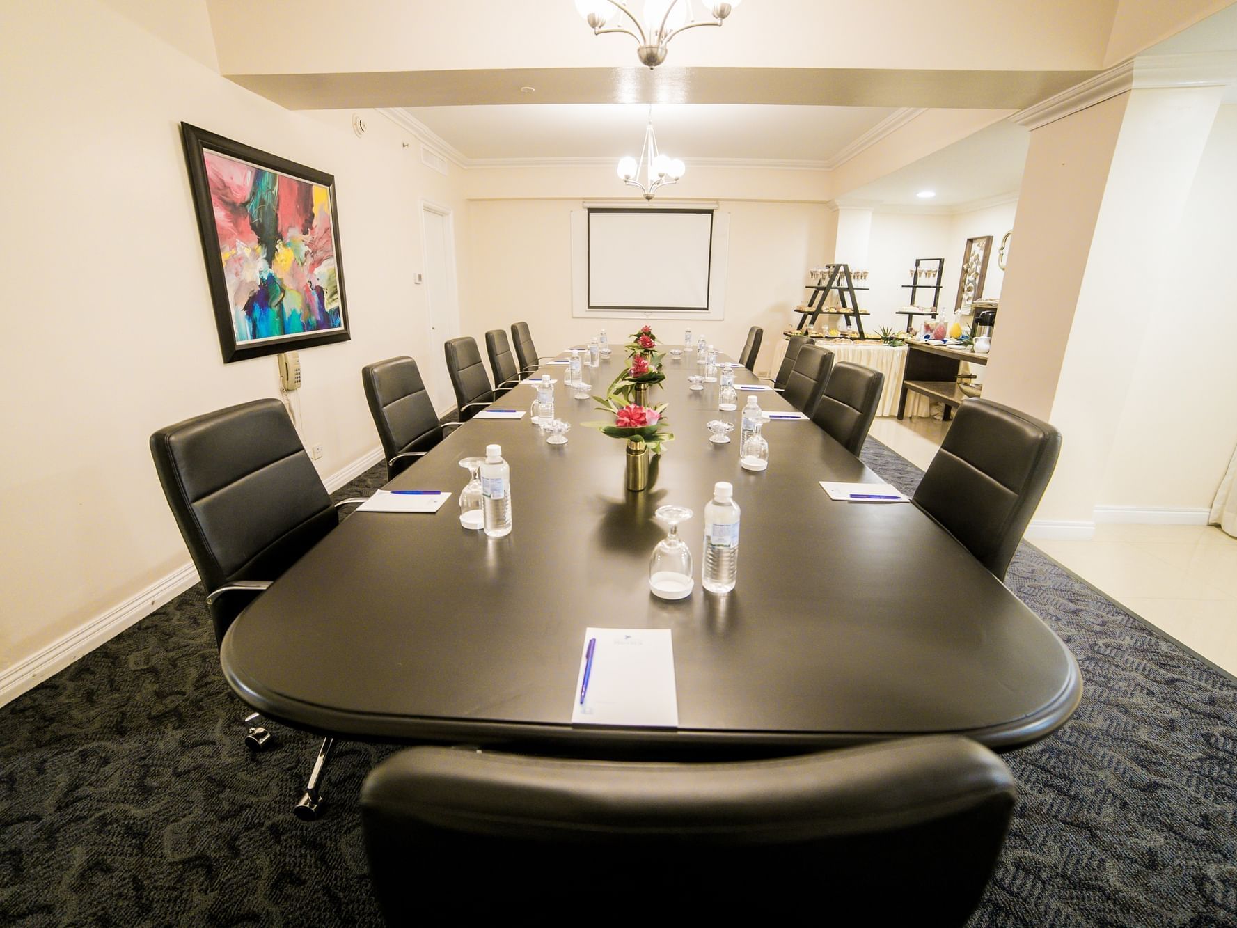 Boardroom set-up & breakfast area in Paul Bogle Suite at Jamaica Pegasus Hotel