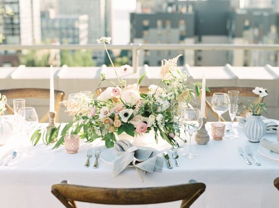 Close up on a table decoration for event at The Hotel Sorrento