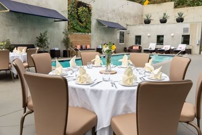 hotel angeleno banquet rounds pool close up resized