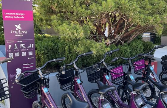 Bikes parked in Publibike Station at Starling Hotel Lausanne