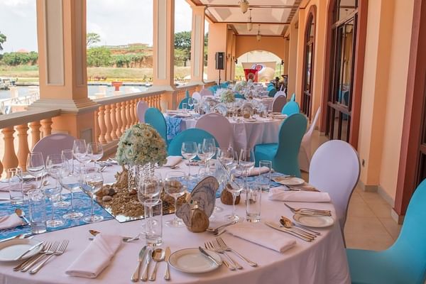 An Outdoor dining area at Marina in Lake Victoria Serena Resort