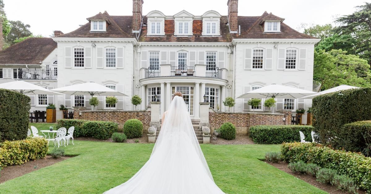 Bride facing Gorse Hill in Surrey which is a popular Turkish wedding venue