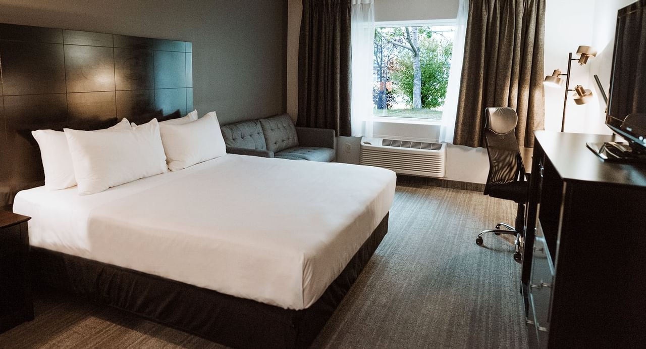 king bed in hotel room