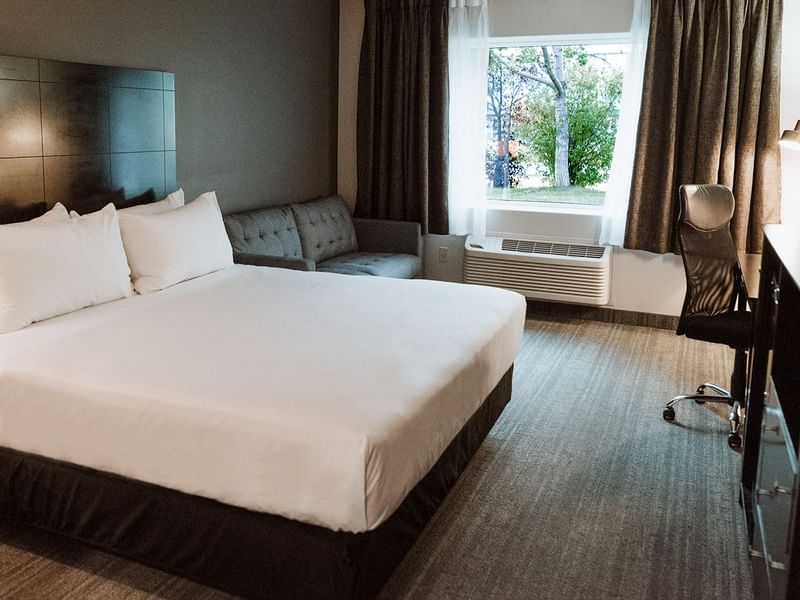 king bed in hotel room