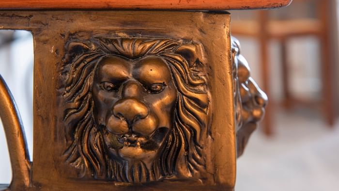 Close up on a wooden carving at Hotel Clos Sainte Marie