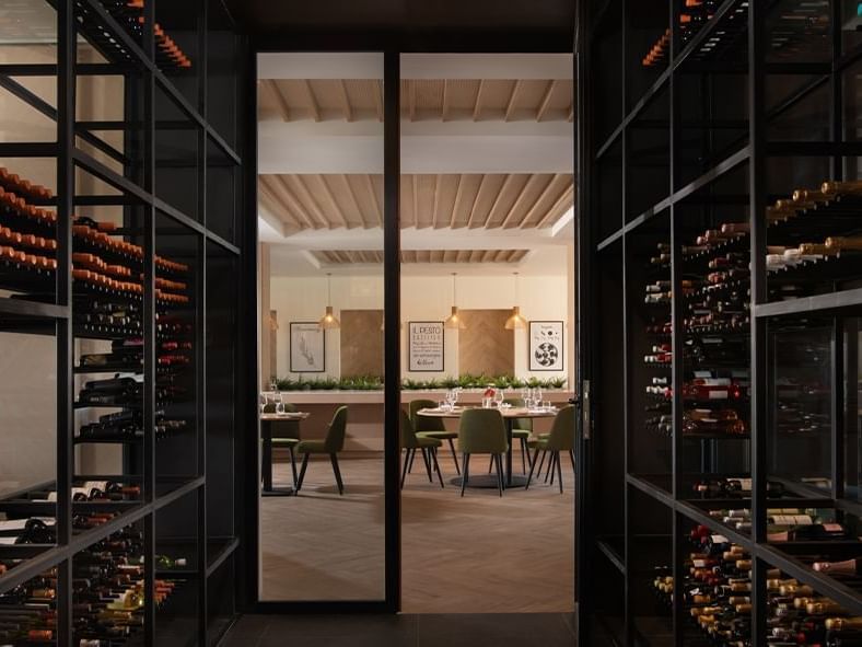 Wine storage area in a restaurant at La Colección Resorts