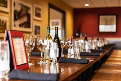 Liquor & glasses on a table at The IowaStater Restaurant